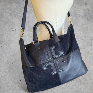 Tory Burch Navy Blue ‘Natalie’ Leather and Suede Satchel/Shoulder/Crossbody Bag